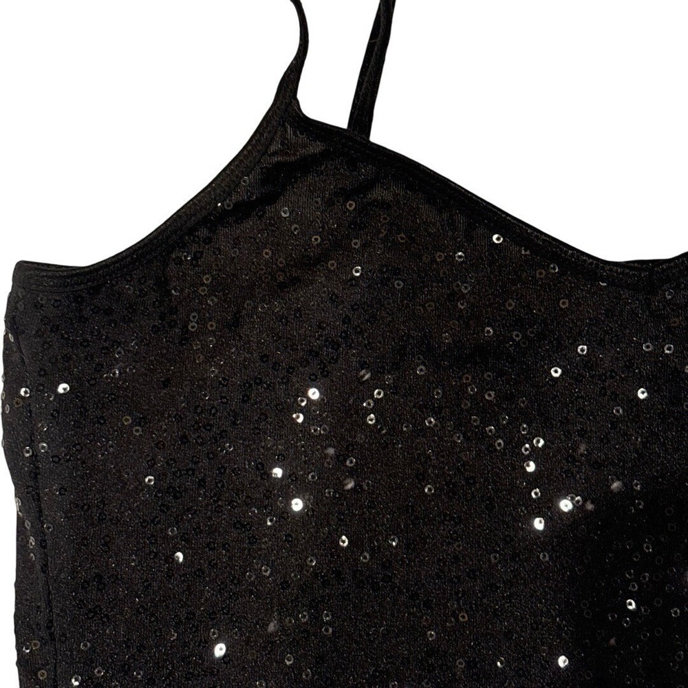 Y2K Black Sequin Cami Top Womens L Clubwear Party Going Out Indie Sleaze - Picture 3 of 8